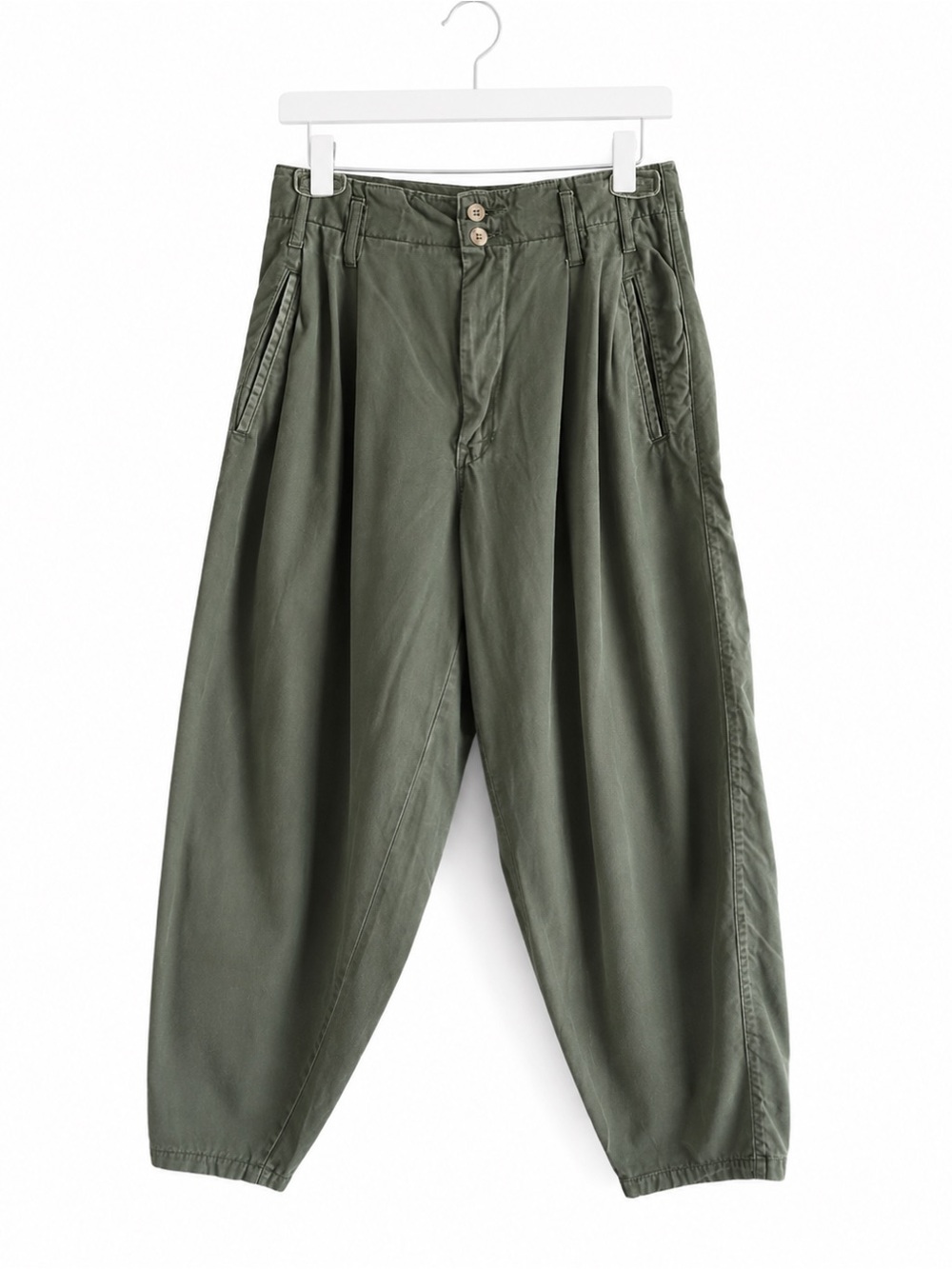 Ikeda Tokyo Olive Balloon Utility Pants Cotton Barrel Leg Size 29